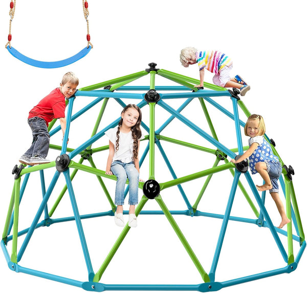 Climbing Dome, 10FT Jungle Gym with Swing for Kids 3 to 10 Outdoor Play Equipment, Supports 800Lbs Toddler Play Set, Anti-Rust & Easy Assembly, Gift for Boys Girls