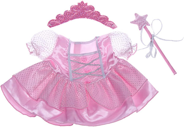 Pink Fairy Princess W/Wand & Tiara Dress Teddy Bear Clothes Fits Most 14"-18" Build-A-Bear, and Make Your Own Stuffed Animals