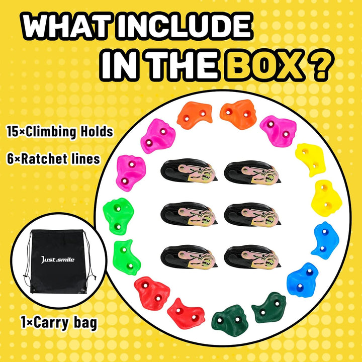 Climbing Hold for Kids Outdoor-Ninja Tree Climbing Rocks 15 Pcs with 6 Ratchets-Climbing Grip Kits for Ninja Warrior Obstacle Course
