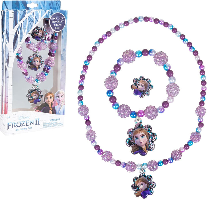 Girls Jewelry Set - Dress up Toy Jewelry Box Set with Bead Necklaces, Bracelets, and Rings - Frozen Play Accessories - Ages 3+