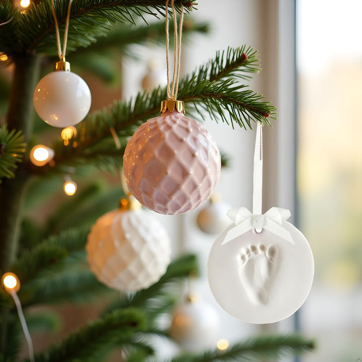DIY No Mess Hanging Christmas Ornament Keepsake Kit, Baby Hand and Footprint Keepsake, Classic Nursery Decor, Ideal Gender Neutral Gift, Baby'S First Christmas, White