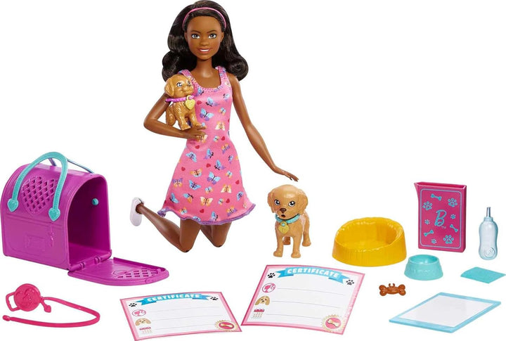 Doll & Pets Set, Blonde with Mommy Dog, 3 Newborn Puppies with Color-Change Feature & Pet Accessories