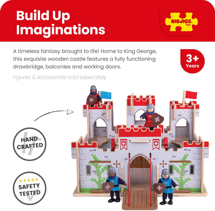 King George'S Castle Wooden Toy for Kids Age 3+ | Working Slot-Together Fort with Drawbridge, Balconies & Doors | Medieval Wood Toys for Fantasy Role Play | Educational Gift for Children