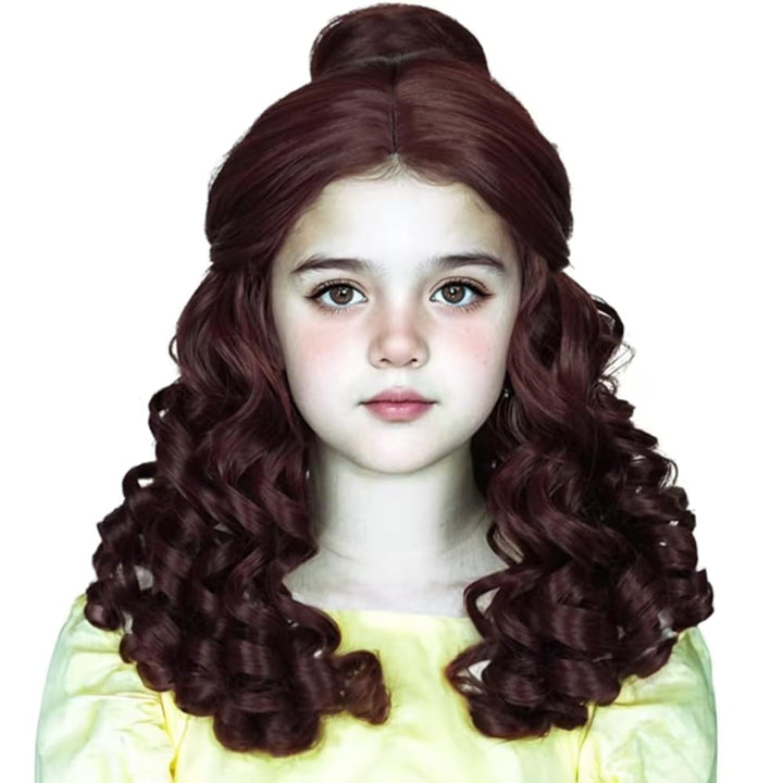 Long Straight Black Kids Wig with Flower Hair Clip, Wigs for Girls Toddler Cosplay 27.6'' Synthetic Hair + Wig Cap for Halloween Party Daily Costumes