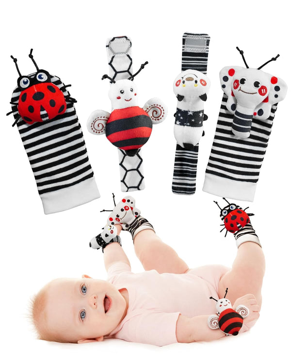 High Contrast Baby Toys Infant Rattle Socks and Wristband Set, Ideal Baby Sensery Toy Gifts for Newborn 0-12 Months, Perpect Black and White Toys for Boys and Girls as Baby Shower Gifts