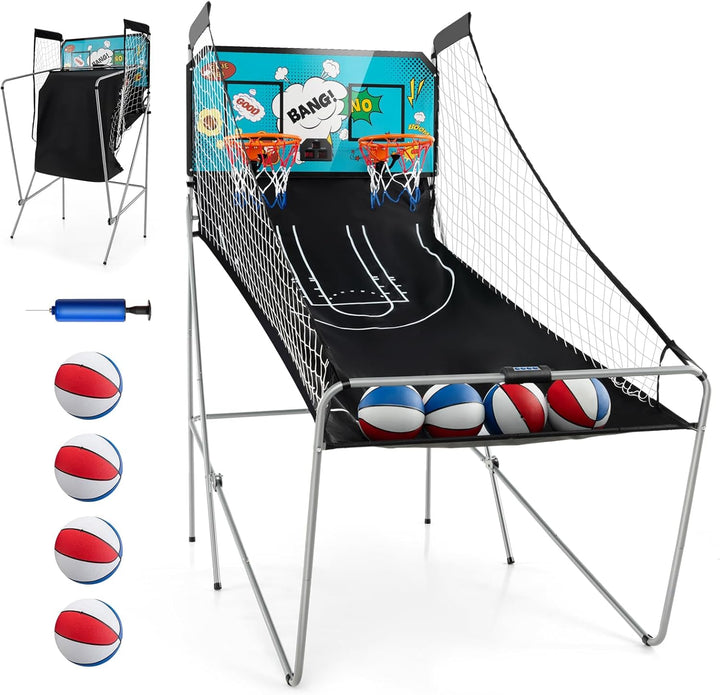 Arcade Basketball Game Indoor Foldable with 8 Game Modes, Arcade Sound, 4 Balls and Inflation Pump, Electronic Basketball Games for All Ages Home