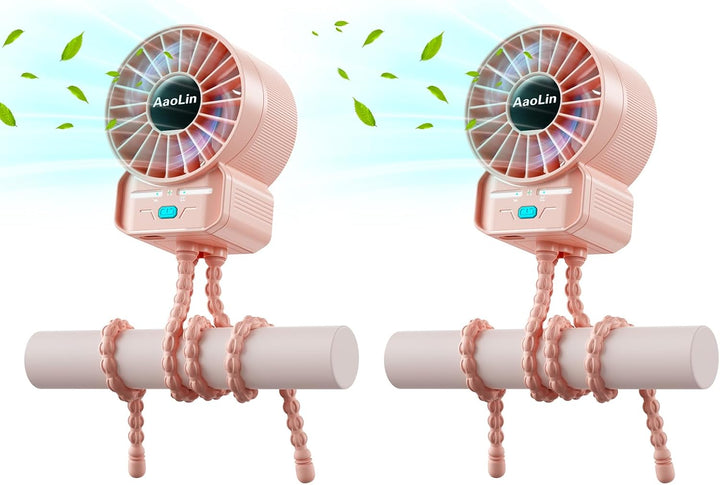 2 Pack Multifunctional Portable Stroller Fan 4 Speed 6600Rpm High Speed Usb Rechargeable Personal Mini Handheld Fan Extended Tripod for Desktop Winding Kids Bed Treadmill Bike Golf Cart Outdoor Travel