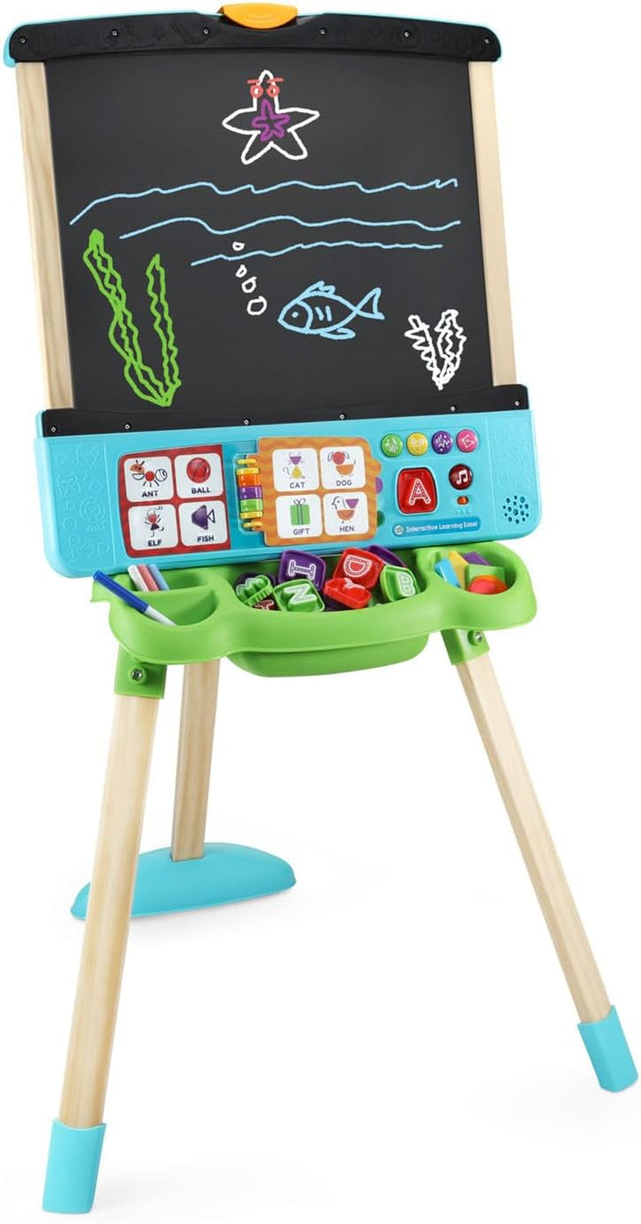 Interactive Learning Easel with Magnetic Chalkboard and Whiteboard for Kids Ages 3-5 (Frustration Free Packaging)