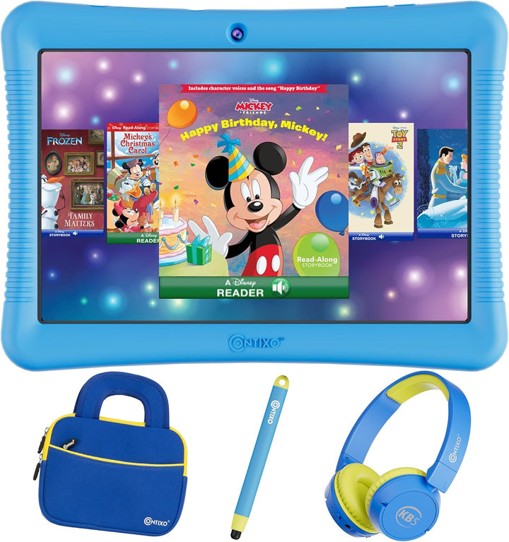 10" Android Kids Tablet Bundle - 32GB, 80+ Disney Storybooks ($350 Value), Parental Controls, Kid-Proof Case W/Kickstand & Stylus, Headphones & Sleeve Bag - Purple