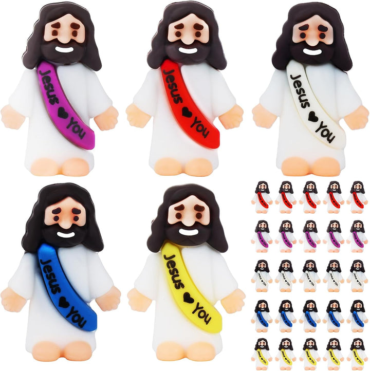 25Pcs Little Jesus Figures Bulk Mini Jesus Figurines Tiny Small Rubber Baby Jesus Toys to Hide Cute Pocket Miniature Jesus Easter Egg Fillers Stuffers Sunday School Baptism Gift
