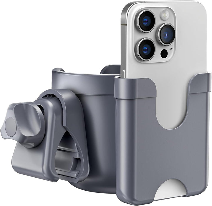 Cup Holder for Walker, Stroller Cup Holder Attachment with Phone Holder, Wheelchair/Stroller Accessories for Uppababy, Nuna, Doona, Rollator, Bike, Scooter, Baby Travel Essential