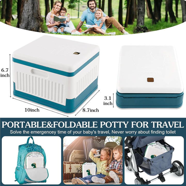 Portable Potty for Toddler Travel, Foldable Travel Potty Training Toilet Seat for Kids Boys Girls, Emergency Mobile Toilet in Car for Camping Outdoor Indoor, with 30 Disposable Bags, Blue