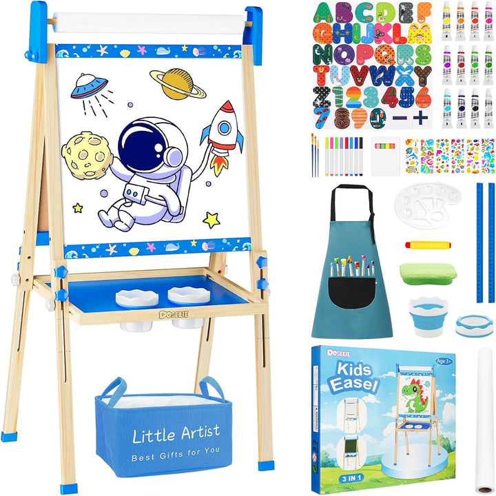 Easel for Kids,Adjustable Wooden Toddler Art Easels, Girls Toys for Ages 5-7,8-13,2-4, Magnetic White Board and Chalk Board with Art Supplies, 2 3 4 5 6 7 8 9 10 Year Old Girl Birthday Gift