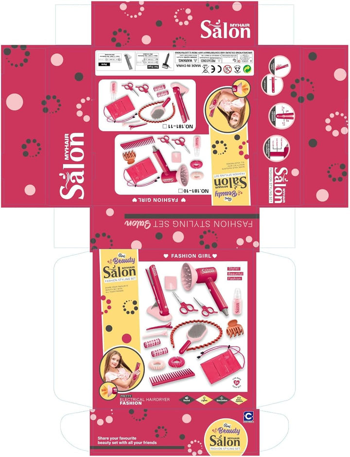 Pretend Hair Salon Toys for Girls,Pretend Makeup for Toddlers Dress up Beauty Salon Set Stylist Kit with Hair Dryer Apron Curling Flat Scissors Accessories Girl Gifts