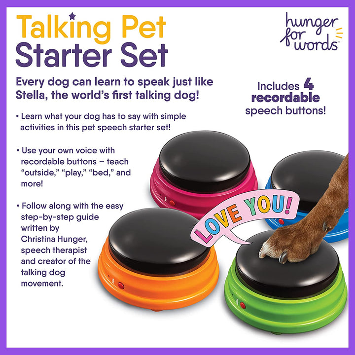 Talking Buttons Starter Set - Recordable Buttons to Teach Your Dog to Communicate, Dog Training Games, Plastic, Multicolor