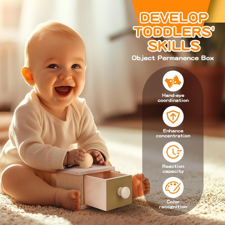 Montessori Toys for Babies 0-6 Months, 6 in 1 Learning Educational Set for for Newborn, Toddlers Gifts Includes Spinning Drum, Object Permanence Box, Baby Roller Tummy Time Mirror and More