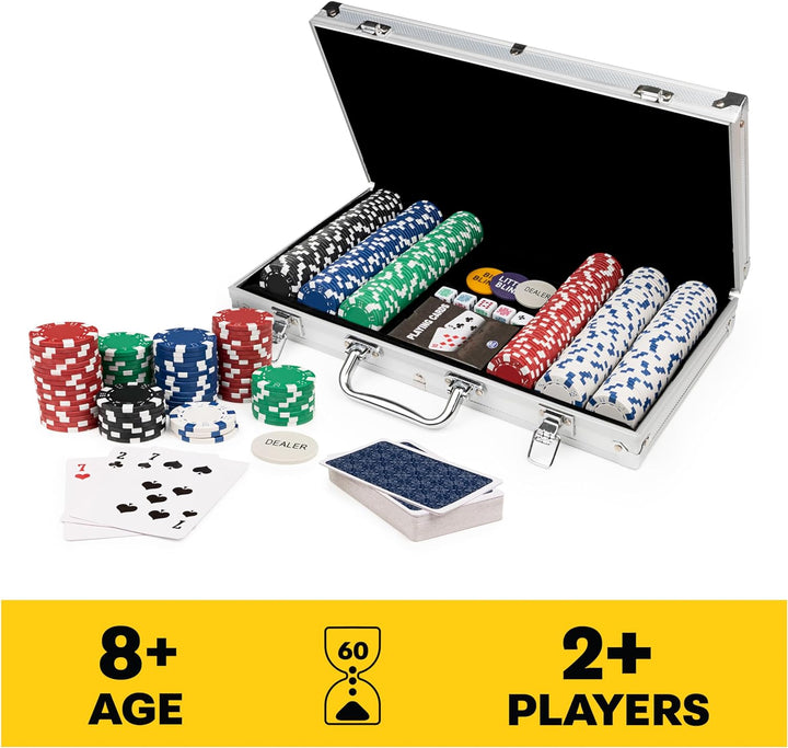 , Cardinal Classics, 300-Piece Poker Set with Aluminum Carrying Case & Professional Weight Chips & Poker Dice, for Ages 8+