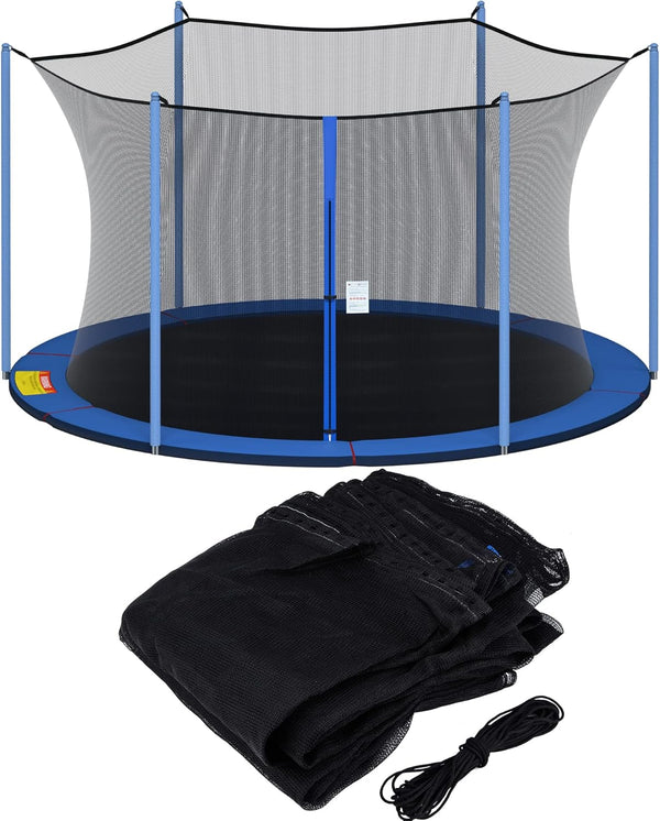 Trampoline Netting Replacement for 6 Straight Poles 12Ft 13Ft 14Ft 15Ft round Frame Trampolines, Safety Enclosure Net Breathable Weather & UV Resistant with Adjustable Straps, NET ONLY