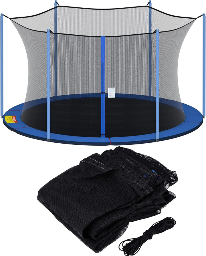 Trampoline Netting Replacement for 6 Straight Poles 12Ft 13Ft 14Ft 15Ft round Frame Trampolines, Safety Enclosure Net Breathable Weather & UV Resistant with Adjustable Straps, NET ONLY