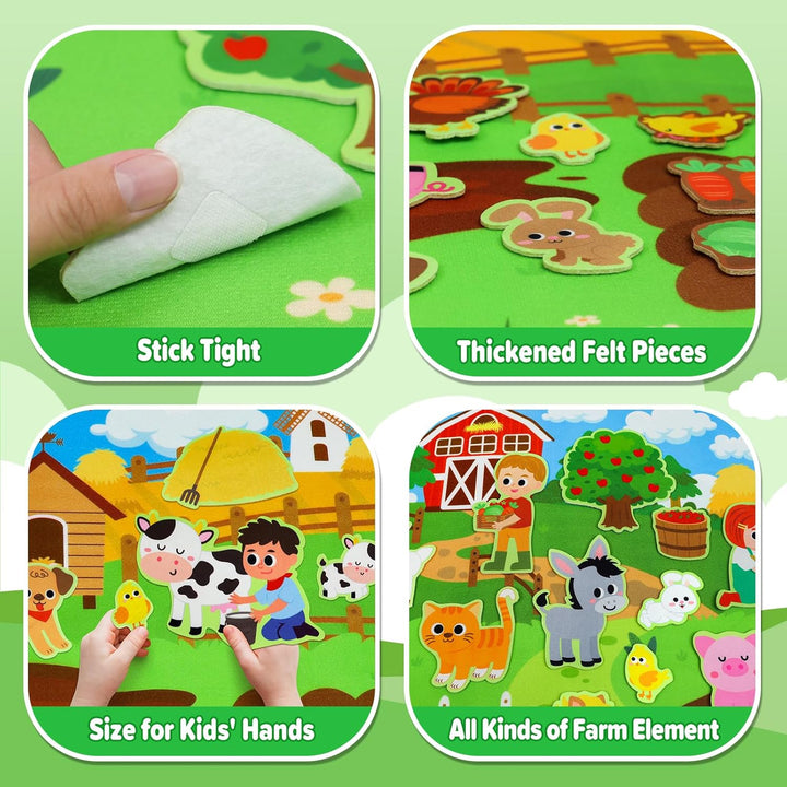 Farm Animals Felt Story Board Set 41PCS Preschool Farmhouse Barnyard Theme Busy Board Story Set Storytelling Early Learning Interactive Play Kit Wall Hanging for Toddlers Kids Children