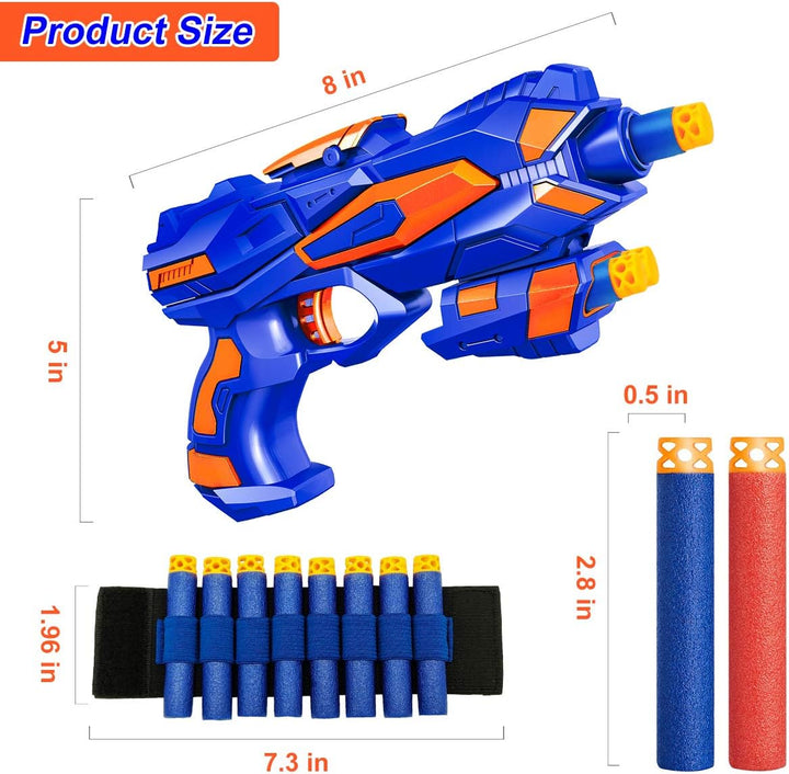 2 Pack Blaster Guns Boys Toy-With 60 Soft Foam Darts Bullets& 2 Wrist Bands- Easter Basket Stuffers Hand Gun Toys Party Supplies for 3,4,5,6,7,8,9 Years Kids