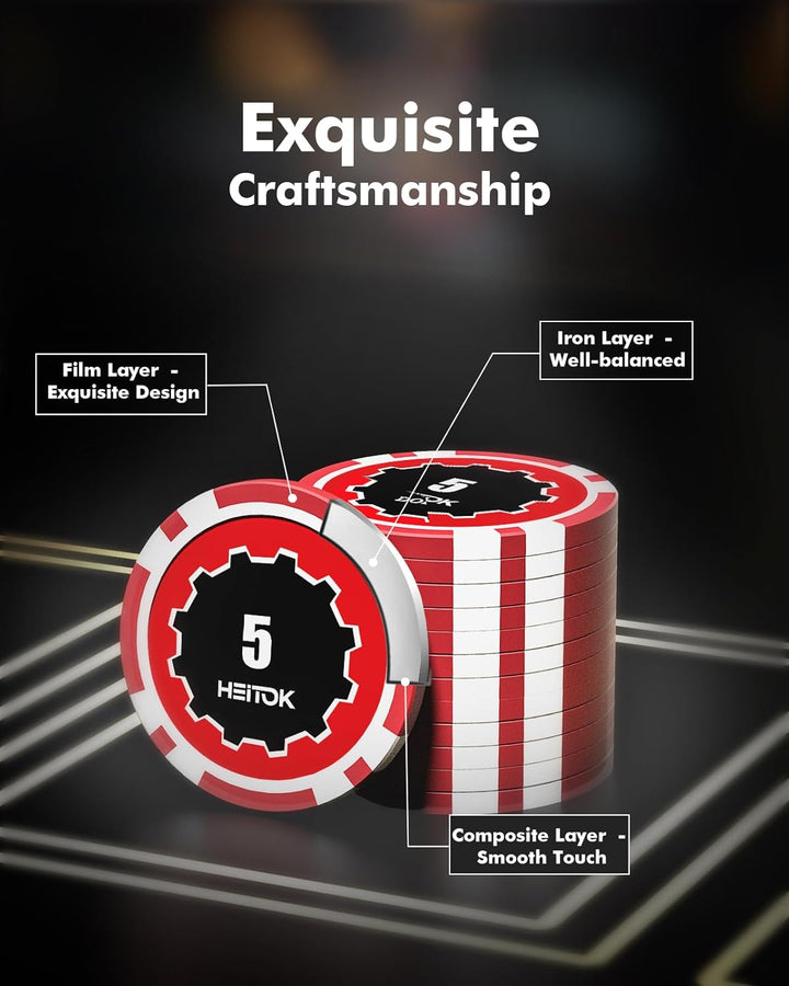 Poker Chips with Denominations, 300-Pcs 11.5G Weighted Numbered Casino Chips Set, 5 Dice, 2 Decks with Compact Aluminum Case for Texas Hold'Em, Blackjack, Age 8 and Plus