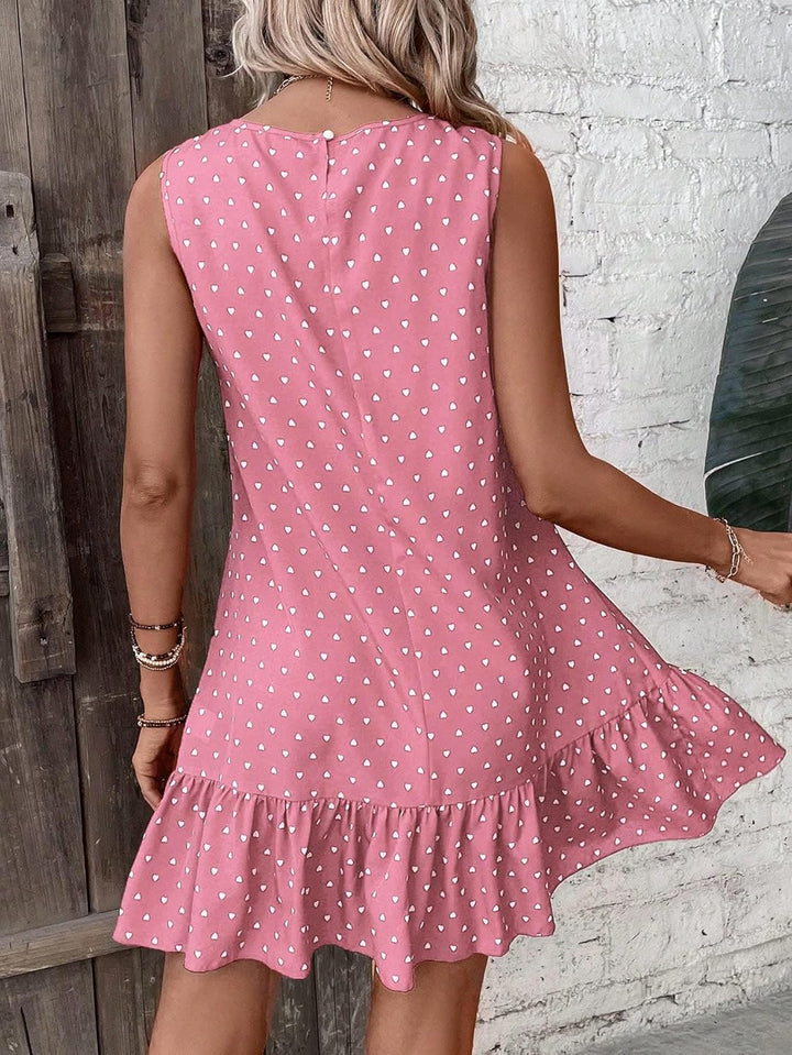 ROLVK Women'S Casual Dresses Heart Print Ruffle Hem Smock Dress Charming Mystery Special Beautiful