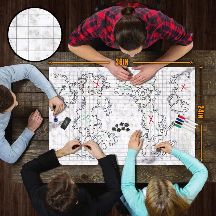 DND Map Starter Kit for Dungeons & Dragons Game - 24” X 36" 3 Pack Double Sided, Wet/Dry Erase Battle Terrain Grid - Ultimate Tabletop Board Gaming Experience with Accessories