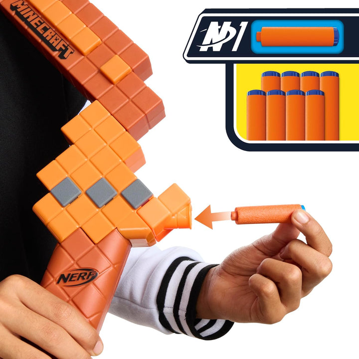 Minecraft Bow Dart Blaster, Pull-Back String Priming, 8  N1 Compatible Only with N1 Dart Blasters, Ages 8+