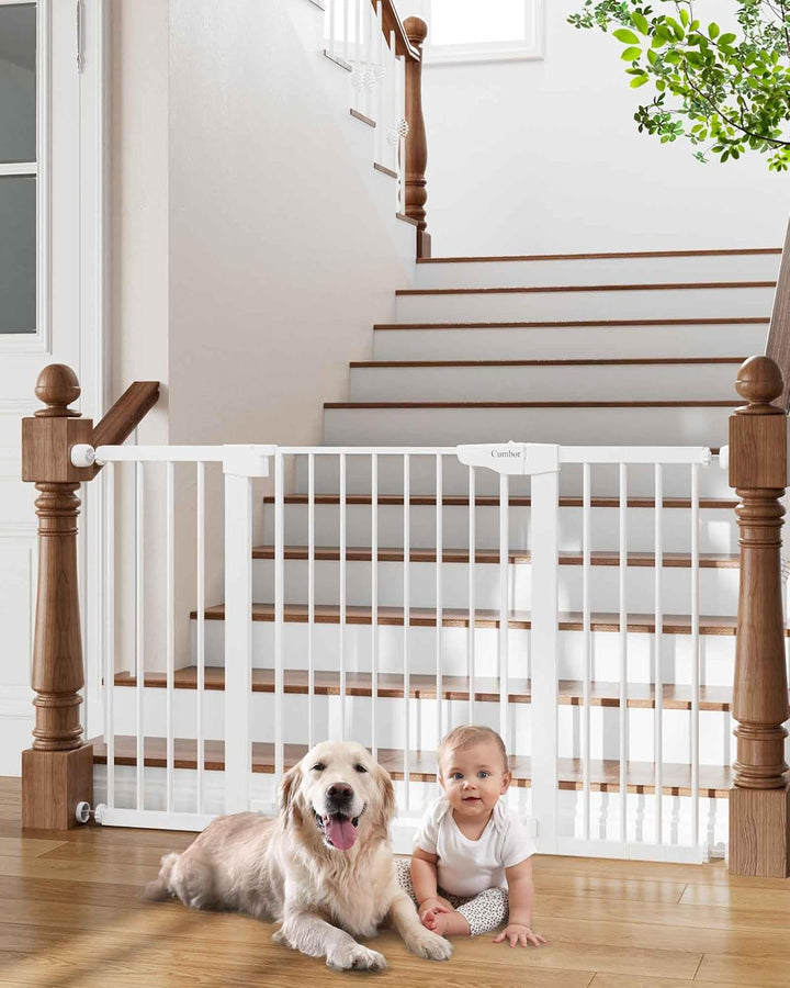 29.7-46" Baby Gate for Stairs, Toddler Safety Essentials for the House, Auto Close Dog Gate for Doorways, Mom'S Choice Awards Winner-Easy Install Pressure Mounted Pet Gates for Dogs, White