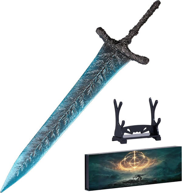 Elden Ring Dark Moon Greatsword Straight Knight'S Sword Model 11.8-Inch Metal Craft Sword with Display Stand Action Figure Collectible Toy Desk Decor Party Supply Gift