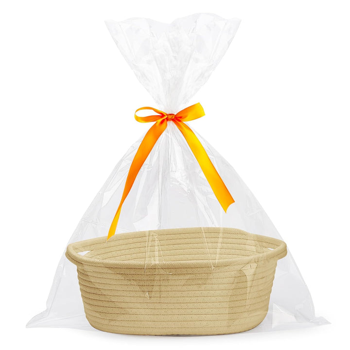 Small Woven Basket with Gift Bags and Ribbons Durable Baskets for Gifts Empty Small Rope Basket for Storage 12"X 8" X 5" Baby Toy Baskets with Handles, White
