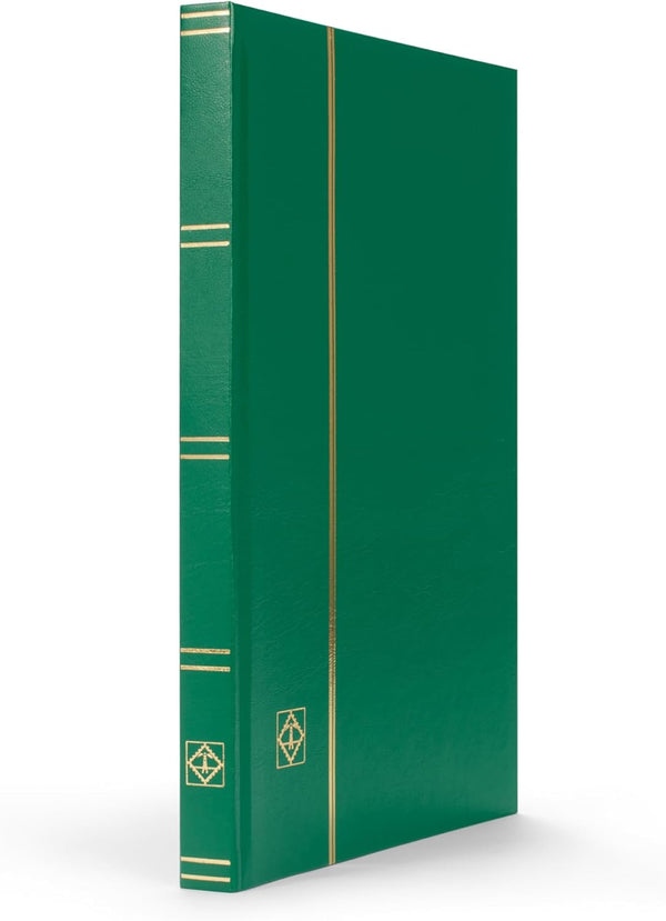 – “BASIC” Hard Cover Stockbook for Stamps - 32 Black Cardstock 6”X9” (A5) Pages with Clear Strips - Green