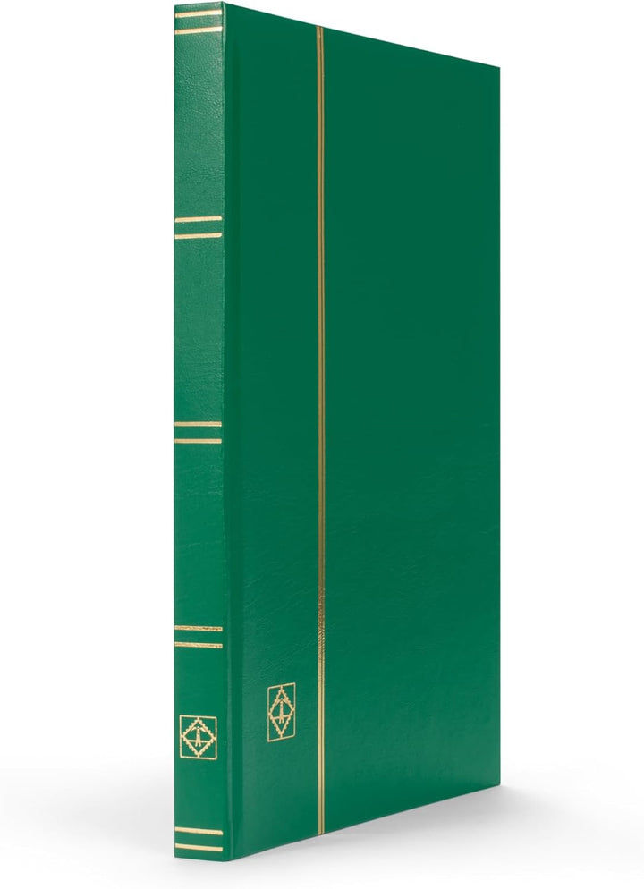 – “BASIC” Hard Cover Stockbook for Stamps - 32 Black Cardstock 6”X9” (A5) Pages with Clear Strips - Green