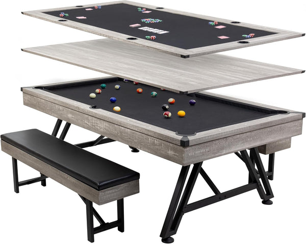 3-In-1 Pool + Poker Dining Table - Instant Transformation - Premium Black Felt - XL Flip Top Bench Storage - Modern Design