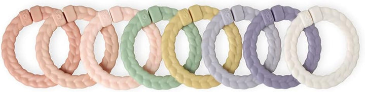 Linking Ring Set; Set of 8 Braided, Rainbow-Colored Versatile Linking Rings; Attach to Baby'S Car Seat, Stroller & Activity Gym to Keep Toys Nearby; Rainbow