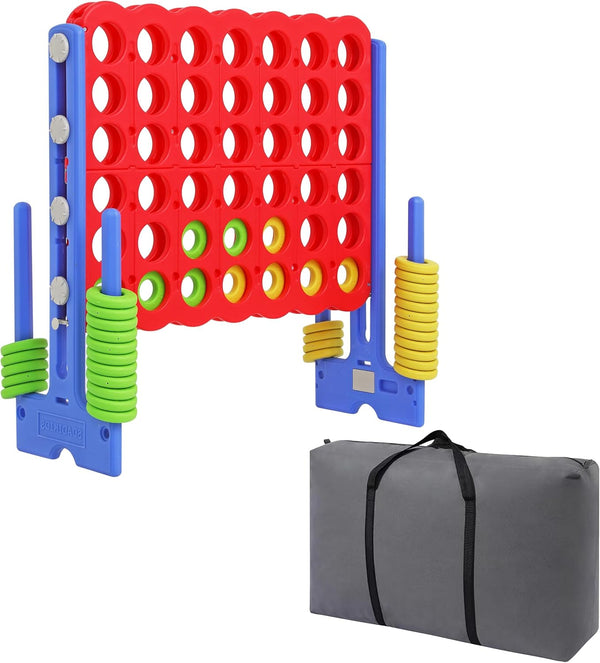 Jumbo 4 in a Row Game, 4-To-Score Giant Game Set with Adjustable Height (2.5-3.5 FT) for Kids & Adults, Indoor/Outdoor Connect Game with Quick-Release Slider, Perfect for Family and Party Games
