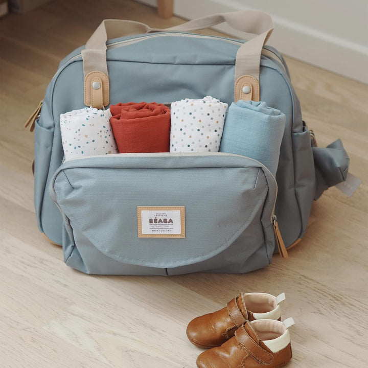 Beaba Geneva Diaper Bag, Multifunction Baby Diaper Bag, Includes Removable Strap for Stroller, Changing Pad, and Insulated Pouch, (Sage)