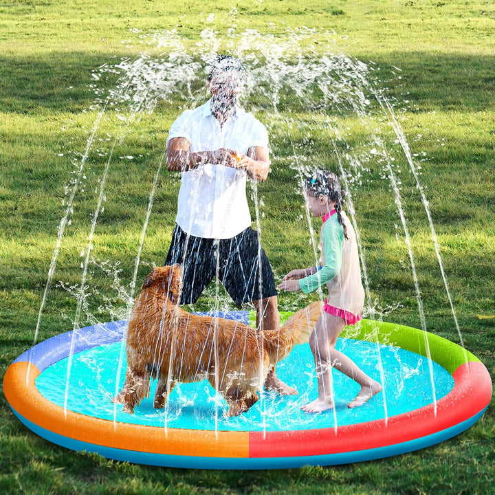 72" Non-Slip Splash Pad Sprinkler - Outdoor Water Toys Play Mat for Toddlers Kids Dogs, outside Thickened Sprinkler Pool Party Durable Backyard Fountain for Girls Boys Pets (72In, Blue)