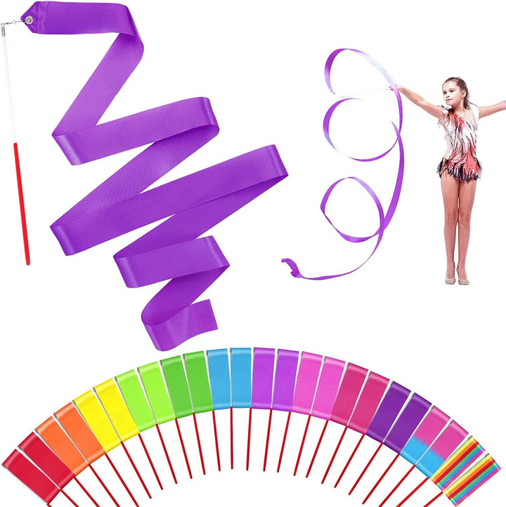 12PCS Rainbow Dance Wands Ribbon Streamers for Kids Gymnastics Rhythmic Dancing Twirling Sticks Silks Wands for Girls Circus Carnival Birthday Party Favors Rewards Gift