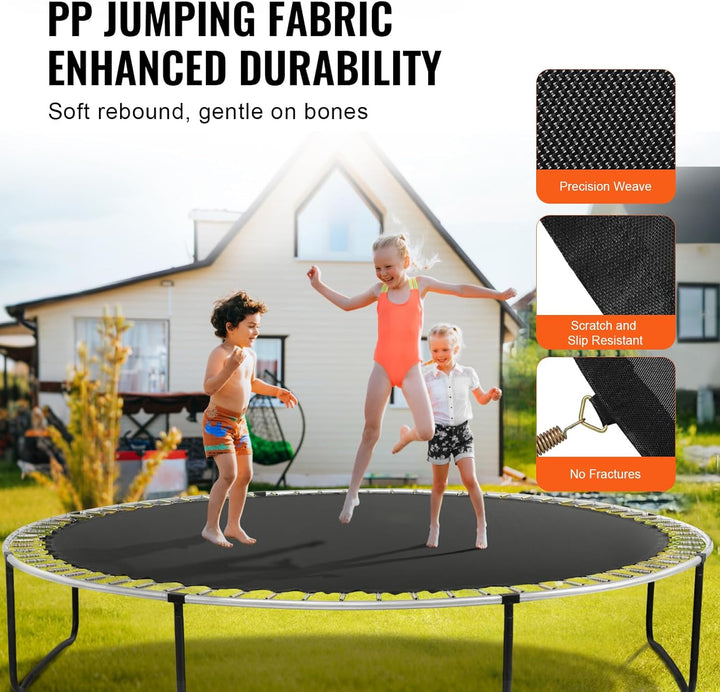 Replacement Trampoline Mat, Jumping Mat Fits 12/13/14/15 Ft Frame, Universal Jumping round Trampoline, Uv-Resistant Mat with Spring Tool & 72/80/92 V-Rings, Fit 5.5"/6.5"/7" Spring Length
