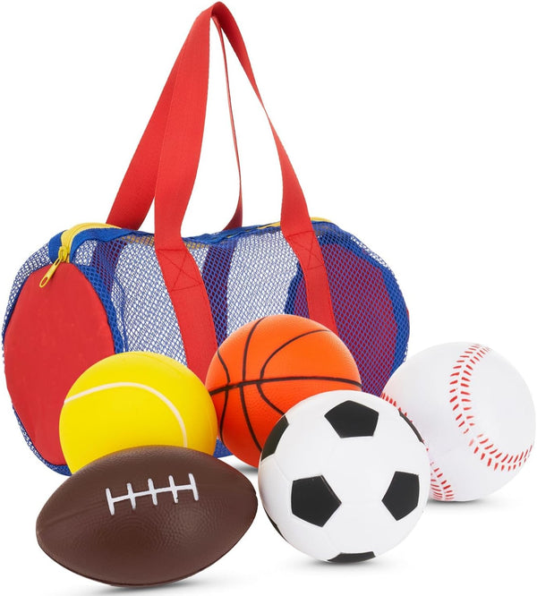 Set of 5 Foam Balls for Kids - Toddler Toys Set with Soccer, Basketball, Football, Baseball, and Tennis - Soft Indoor and Outdoor Baby Balls for Toddlers - Kids Outdoor Toys for Active Play