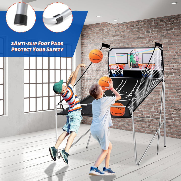 Foldable Electronic Dual Basketball Arcade Game,Double Shot 2 Player, 8 Game Options W/4 Balls LED Scoring System & Indoor Basketball Game for Youth, Adults