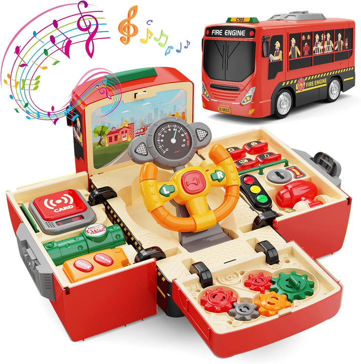 School Bus Toy with Sound and Light, Simulation Steering Wheel, Toddlers School Bus with Music Education, Gift for 1-3-5 Boys & Girls