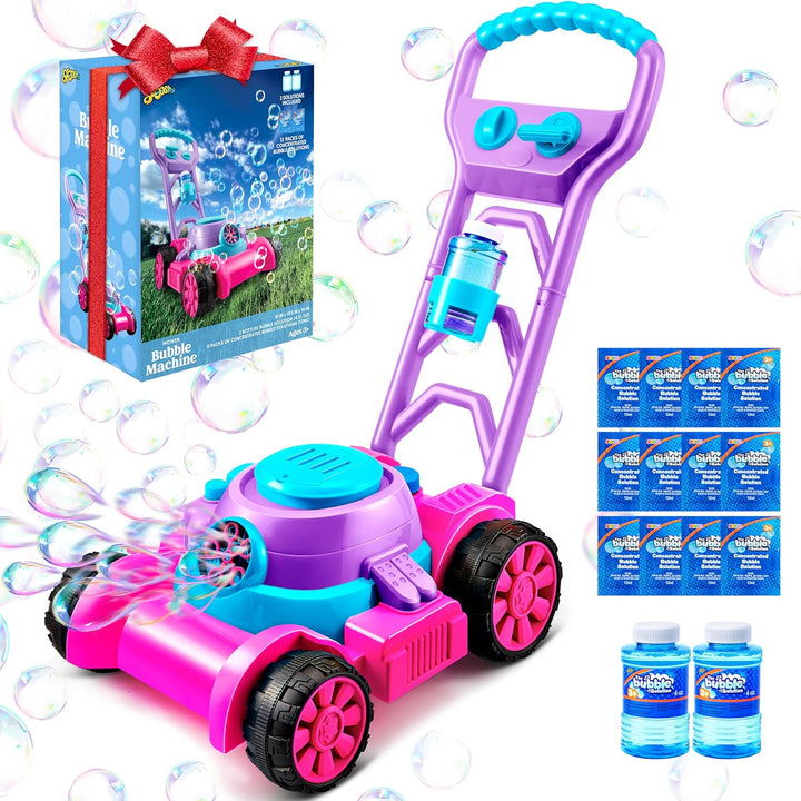 Bubble Lawn Mower Toddler Toys - Pretend Play Bubble Blower Machine Gardening Toy Leak-Proof for Indoor Outdoor Use, Push Toys Preschool Baby Boys Kids Halloween Birthday Gifts (Blue)