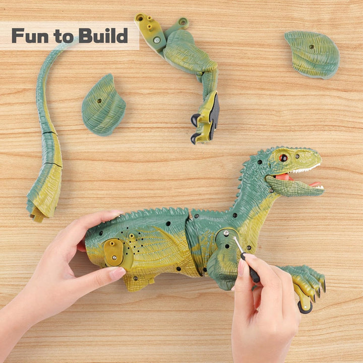 Remote Control Dinosaur Toys for Kids - Build a Big Walking Velociraptor Dino with Light and Sound, Birthday Gift Ideas for Boys and Girls 3-5 5-7 8-12 Year Old