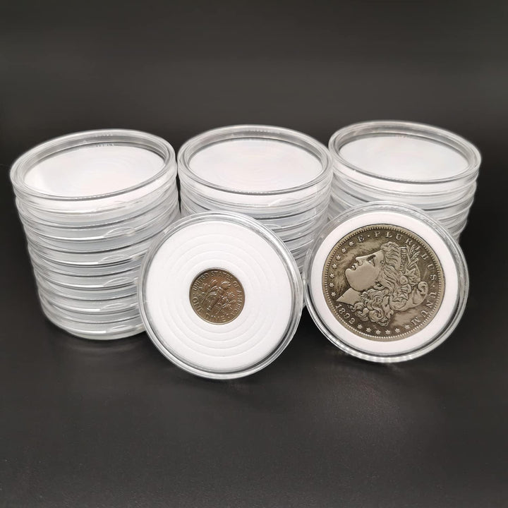 20Pcs Clear Plastic Coin Capsules, Coin Collection Case of 5 Size with Adjustable Gasket for Coin Collection American Silver Eagle Liberty Coin &JFK Half Dollar & Bitcoin (19/21/25/30/40Mm)-20Pcs