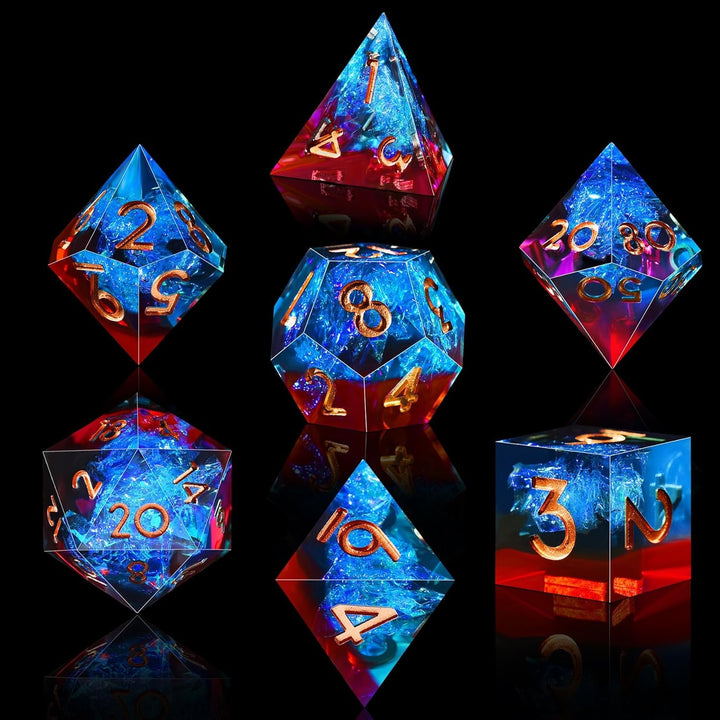 7-Die DND Dice Set Handmade Sharp Edge Polyhedral Dice for Dungeons and Dragons RPG MTG Table Games（Dark Star）