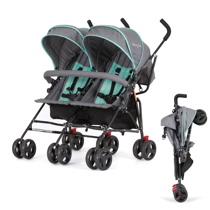 Volgo Twin Umbrella Stroller in Black, Lightweight Double Stroller for Infant & Toddler, Compact Easy Fold, Large Storage Basket, Large and Adjustable Canopy