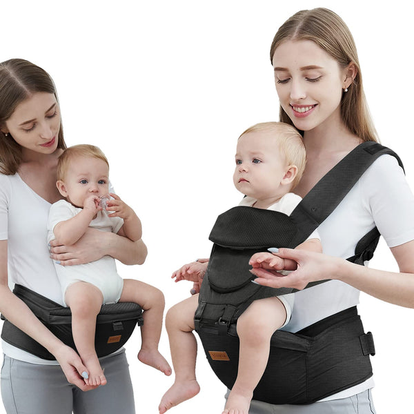 Baby Carrier with Hip Seat, Baby Carrier Newborn to Toddler, 6-In-1 Ways to Carry, All Seasons, Adjustable Baby Holder Carrier for Breastfeeding(Black)